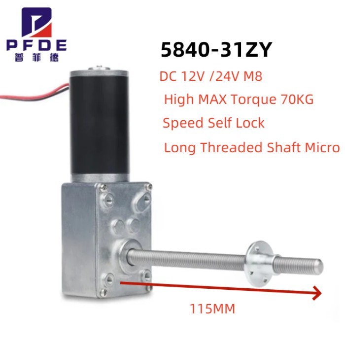 5840-31ZY Long Threaded Shaft Micro DC Electric Worm Geared Motor High MAX Torque 70KG DC 12V 24V M