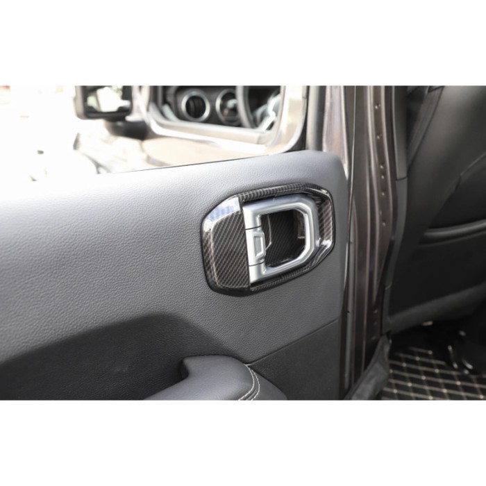 Carbon Fiber Look Inner Door Handle Bowl Cover Trim For Jeep Wrangler JL 4XE Gladiator JT 2018-2023