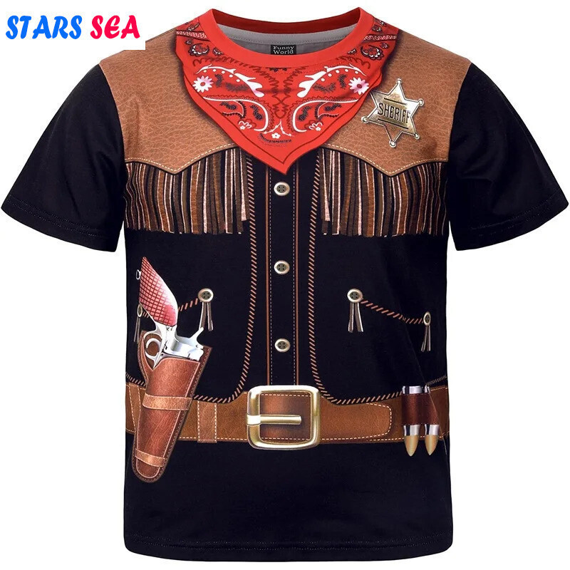 เสื้อยืดคาวบอยผู้ชายใหม่ พิมพ์กราฟิกตลก ขนาดใหญ่ เหมาะสำหรับสตรีทแวร์