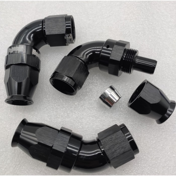 Race Black Aluminum 5 Degree 90 Degree Elbow Full Flow Hose Ends PTFE AN6 AN8 AN10 AN Fitting