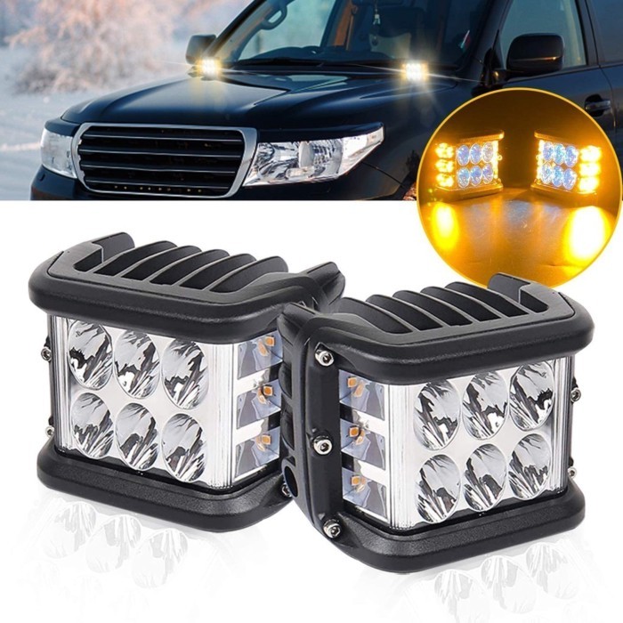 OVOVS 4" Cube Work Light Pod Dual Side Strobe Light 30W Flashing Work Light for Truck ATV Boat