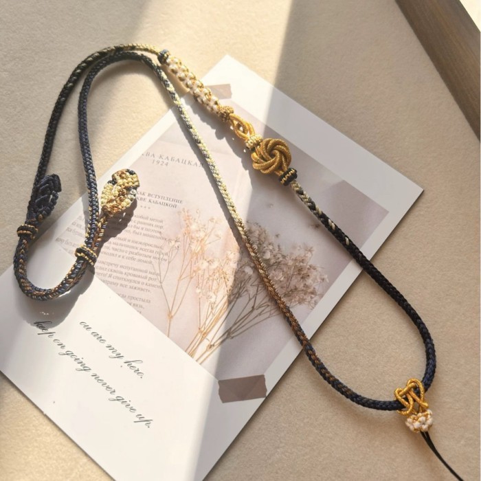 Pure Hand-ทอ Segment ย้อม Mandala Peach Blossom Knot จี้หยกเชือก Amulet สร้อยคอ Lanyard All-match Ex