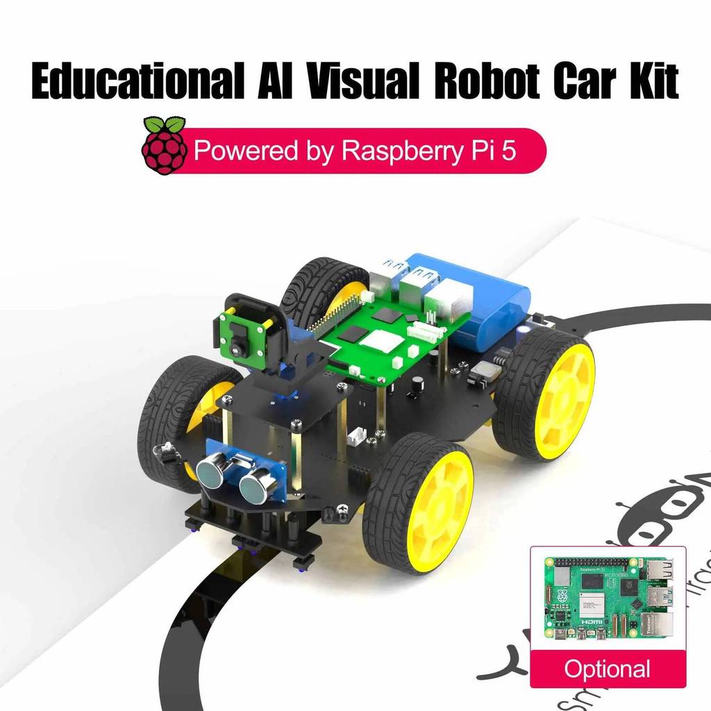 Raspberry Pi 5 Smart AI Vision 4WD หุ่นยนต์รถชุดอิเล็กทรอนิกส์ DIY การเรียนรู้โครงการครบชุดพร้อมกล้อ