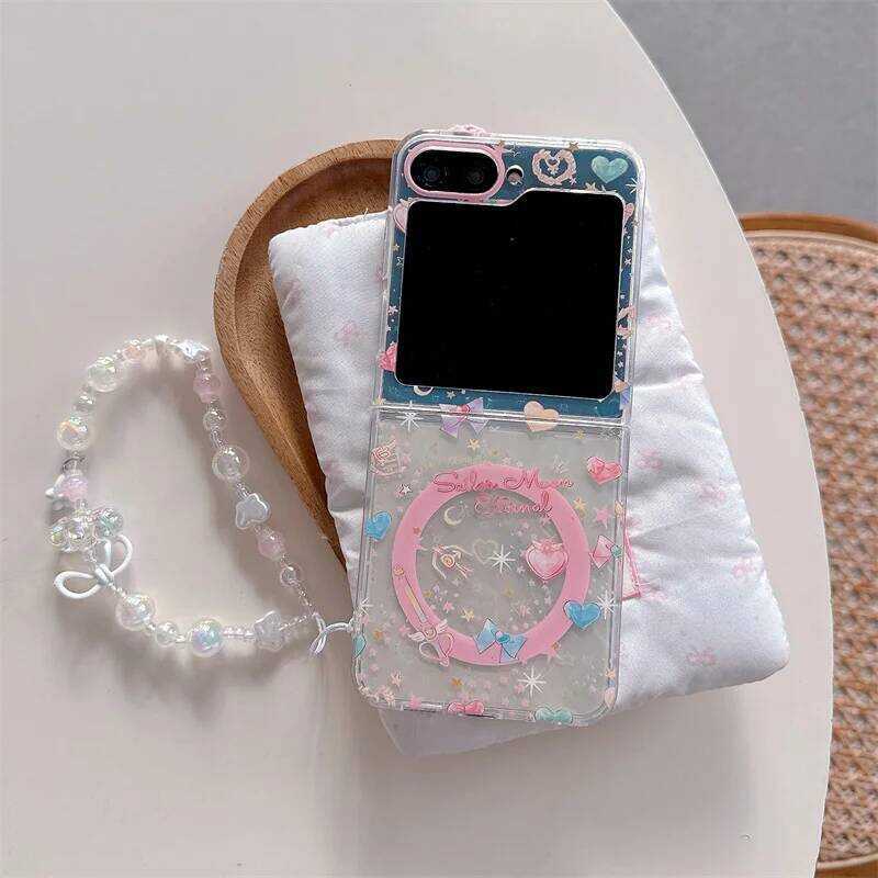 ▥ Korean Cute Bow Love Heart Magnetic Phone Case For Samsung Galaxy Z Flip 7 6 5 Flip6 Flip7 Co
