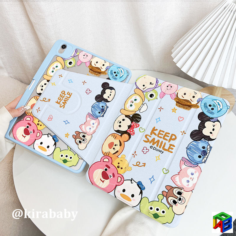 การ์ตูน Mickey สามพับหมุนเคส iPad 2025 Gen11-A16/Air7 M3 /Air6/5/4 M2 mini6/7 อะคริลิค pro2024 M4 Gen10th 10.9 นิ้ว Gen7/8/9 10.2 ฝาครอบ iPad ป้องกันการตก