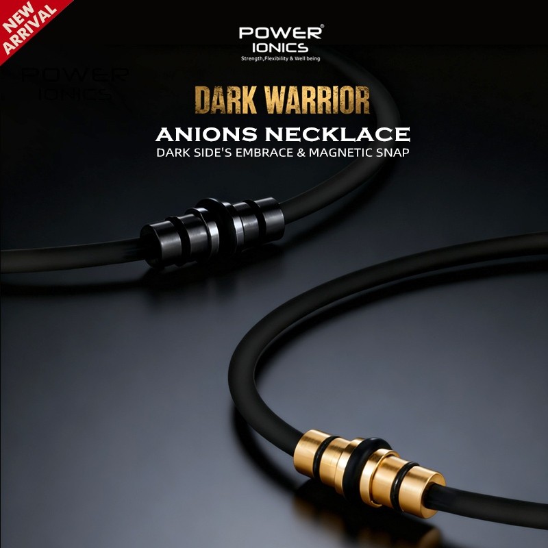 ♞,♘ยู.เอส FDA อุปกรณ์ลงทะเบียนPOWER IONICS Dark Warrior Black Gold 3000 Anions Bio ซิลิโคนสร้อยคอ U