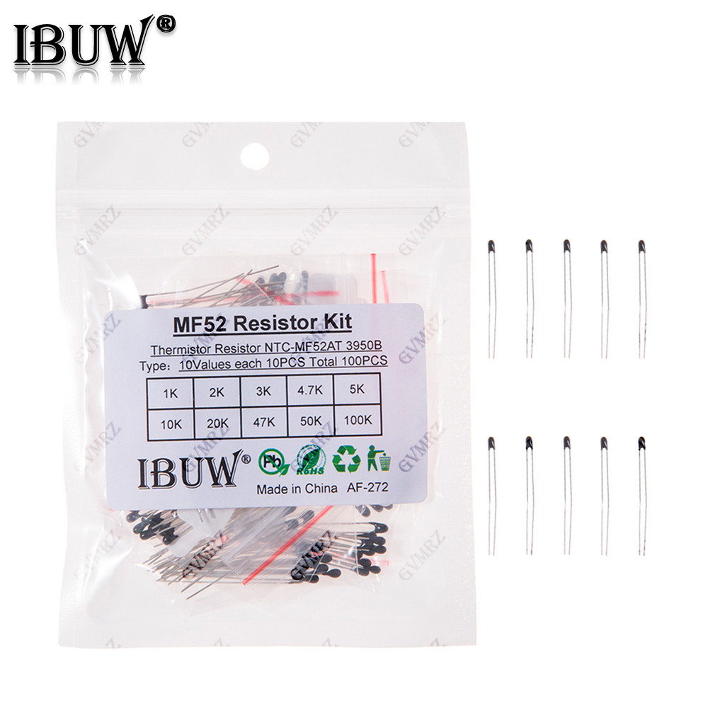 100PCS 10 ค่า MF52 NTC Thermistor Kit 1K-100K 3950B สําหรับอุณหภูมิ Sensing & Circuit Overheat Prote
