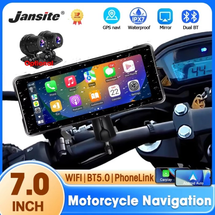 7 Inch Motorcycle Carplay Display GPS Navigation Wireless Carplay Android Auto IPX7 Waterproof Port