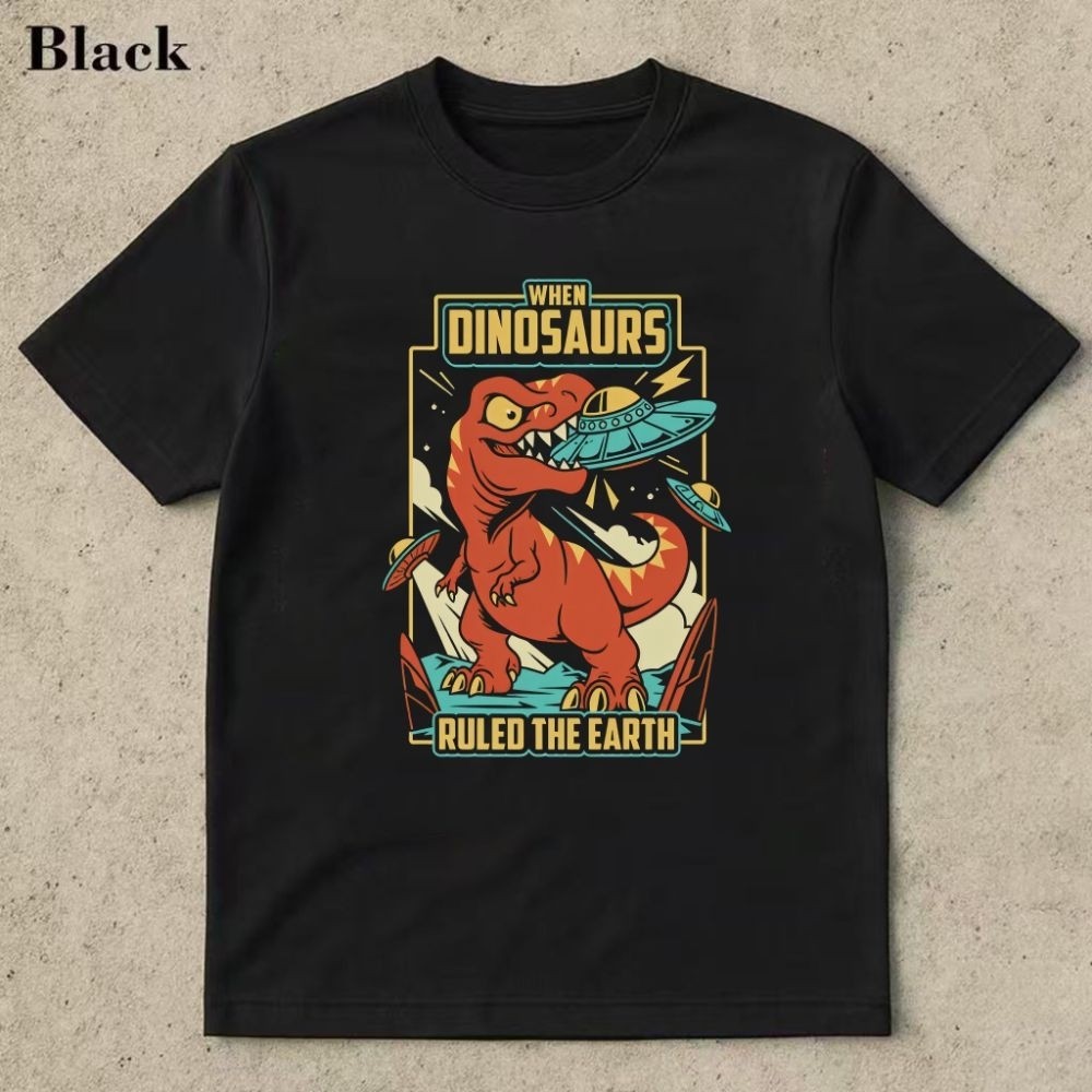 Dinosaur Alien Space Adventure เมื่อไดโนเสาร์ Ruled The Earth เสื้อยืดแขนสั้นฤดูร้อน