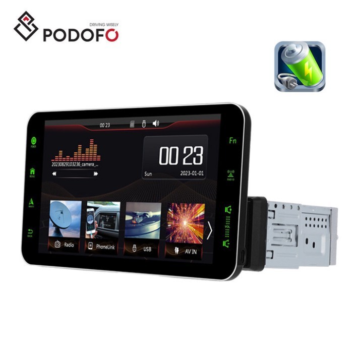 Podofo Autoradio 1 Din 9" HD Retractable Touch Screen Carplay Android Auto MP5 BT SD FM USB Car MP5