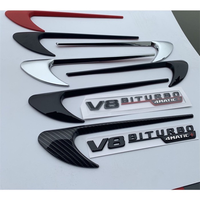 2pcs Vent Fender Trim Emblem Blade Logo V8 BITURBO 4MATIC+ for Mercedes Benz AMG V8 C200 C300 E300