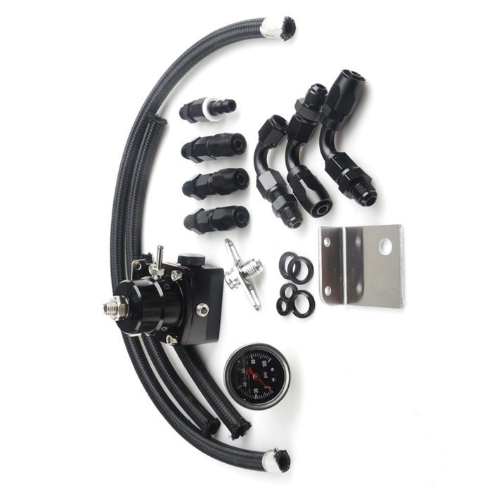 Black Fuel Booster Fuel Pressure Regulator Kit Adjustable Fuel Pressure Regulator Kit Oil 0-100psi
