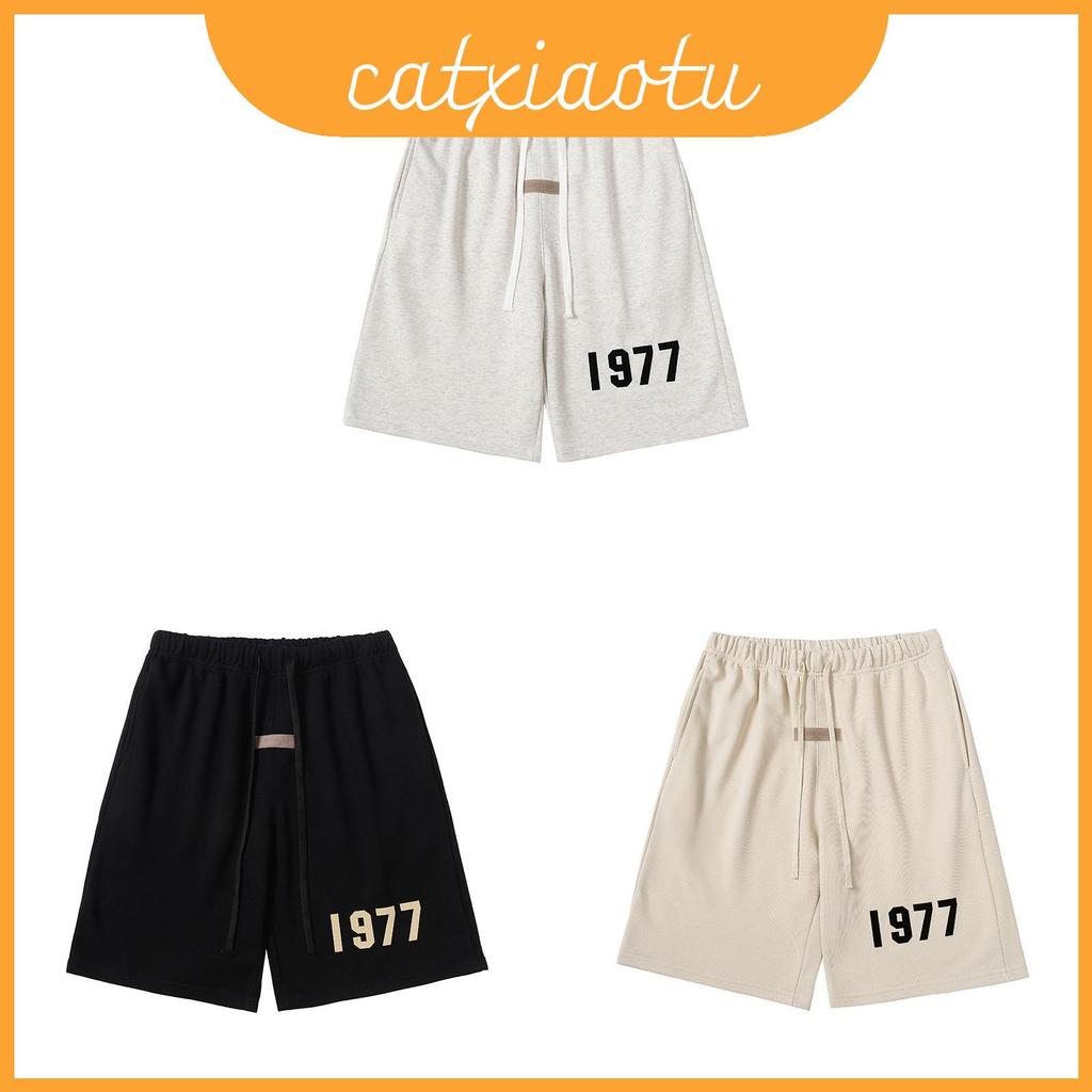 Fear God Of Fog 1977 Retro Streetwear กางเกงขาสั้นผ้าฝ้ายปรับเอวสําหรับผู้ใหญ่