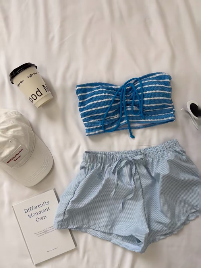 Biniki เกาหลีย้อนยุคลาย Halter Tube Top บิกินี่สาวเซ็กซี่ริมทะเลวันหยุดแยกชุดว่ายน้ํา