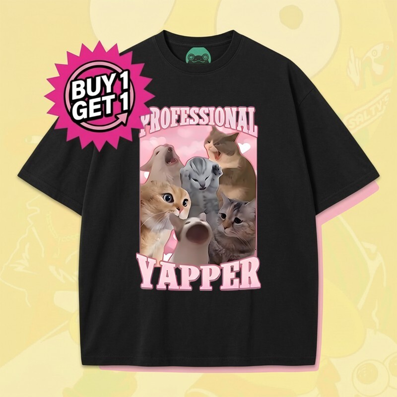 Professional Yapper Cat พิมพ์เสื้อยืดฟรีข้อเสนอผ้าฝ้าย 100% ตลก Ugly Tee