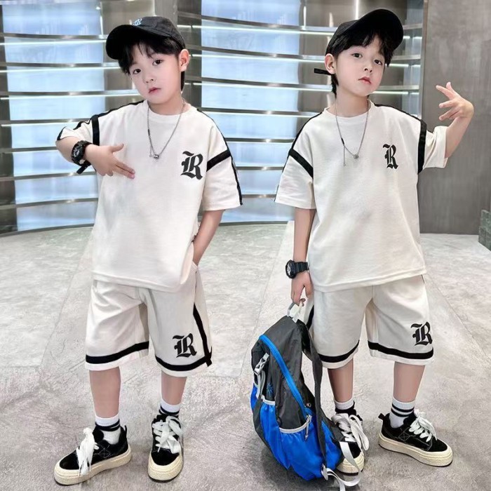 Cokids🌼 ฤดูกาลใหม่กางเกงขาสั้นแขนสั้นสำหรับเด็กเหมาะสำหรับชุดสองชิ้นแฟชั่นลำลองสำหรับเด็กผู้ชายขนา