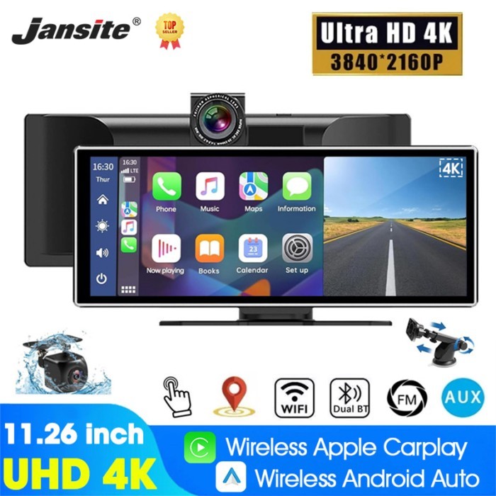 11.26 Inch 4K Dash Cam Wireless CarPlay Android Auto Car DVR Video Recorder Monitor GPS Navigation