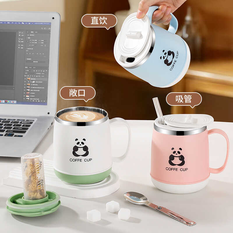 304 สแตนเลสแก้วน้ําถ้วยที่มีฝาปิดสํานักงานครัวเรือนกระติกน้ําร้อนถ้วยกาแฟถ้วยชาอาหารเช้าถ้วย