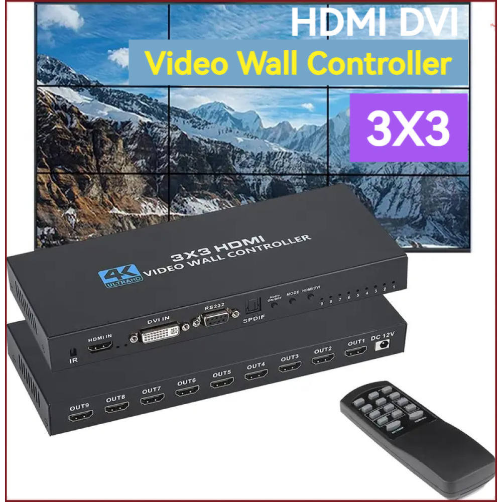 9-Screen Video Wall Processor – 4K HDMI Splicing Controller สําหรับ 3x3, 2x4, 2x3, 4x2 Multi-Display