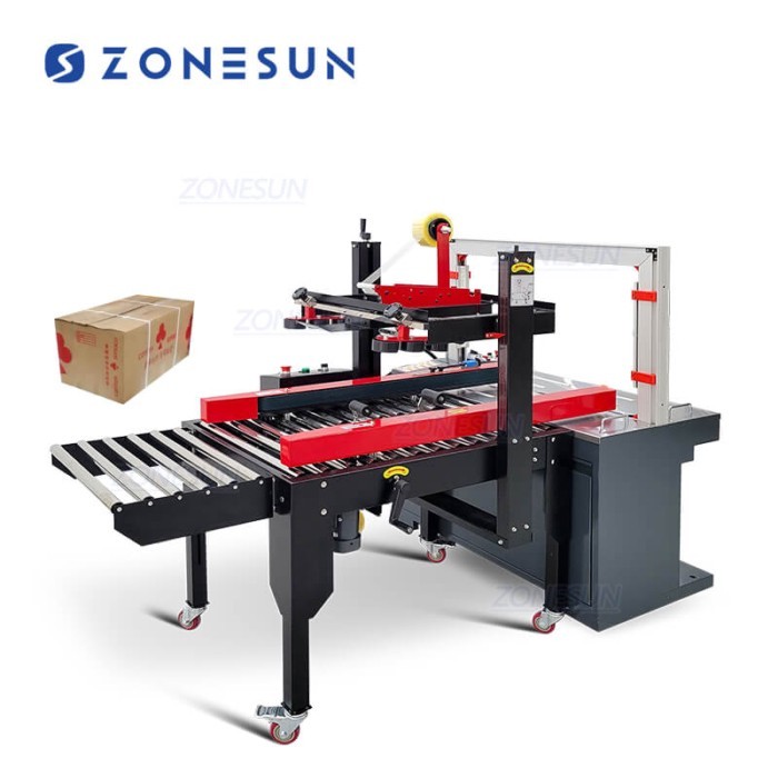 ZONESUN Carton Sealing Machine ZS-FK8060S Automatic Case Taping Strapping Packaging Equipment Boxin