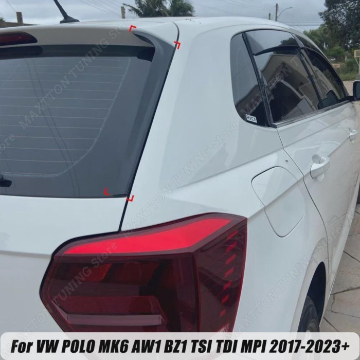 Gloss Black Car Rear Window Spoiler Side Wing Cover Trims For VW POLO MK6 AW1 BZ1 TSI TDI MPI 2017-