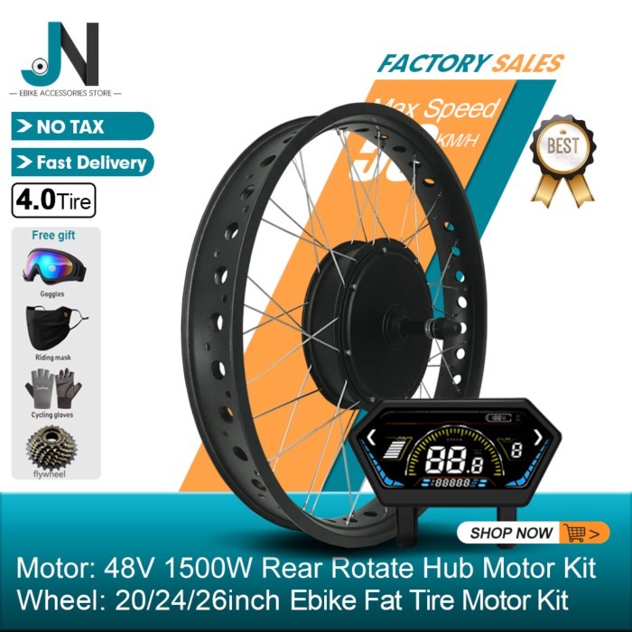 Snow Ebike wheel Motor kit 48V 1500W4.0Tire Brushless Gearless Rear RotateHub Motor For Electric Bi