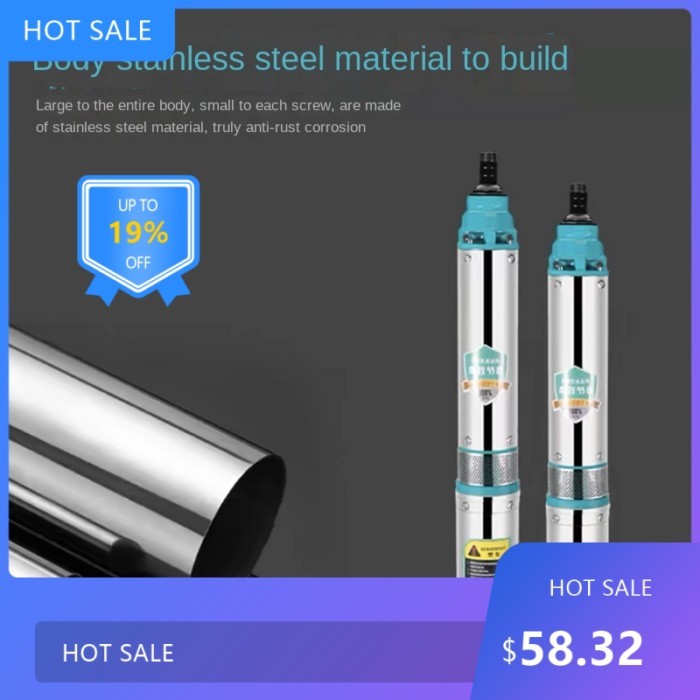 725Useful Stainless Steel Deep Well Pump 220V 370W Lift Maximum Flow 2M3/h Stainless Steel Submersi