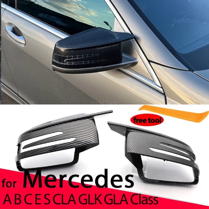 Carbon fiber pattern mirror cover Black mirror cover Overlay for Mercedes-Benz C W204 E W212 W176 W