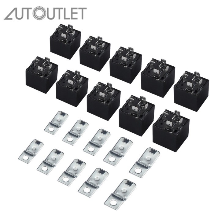 AUTOUTLET 10 Pcs DC 12V Car Vehicle Auto 12V Volt 40A 40 AMP SPDT Relay 5Pin 5Wire Relay & Harn