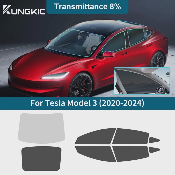 Car Front Rear Side Window for Tesla Model 3 Model 3 2020 2021 2022 2023 2024 Privacy UV Protection