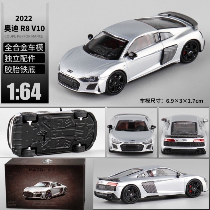 Maxdi 1/64 Audi R8 V10 Coupe Performance รถสปอร์ตจําลองรถรุ่น