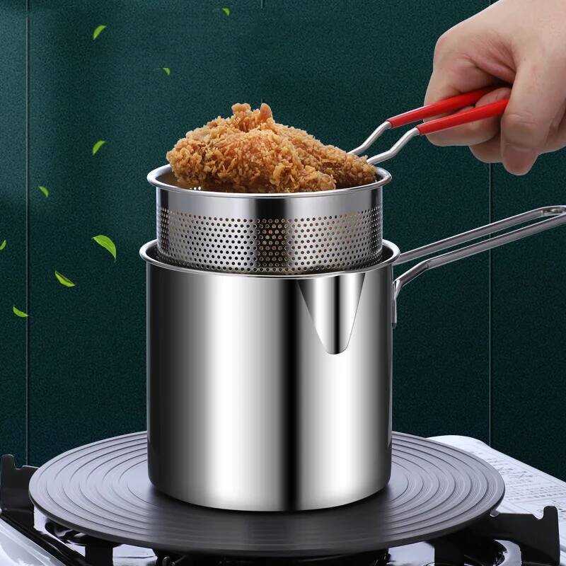 C Stainless Steel Fryer With Deep Frying Basket, Multifunctional Small Pot, Stainless Steel French