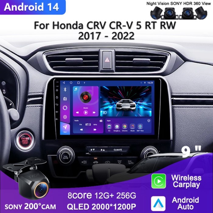 Android 14 For Honda CRV CR-V 5 RT RW 2017 - 2022 Car Radio Multimedia Video Player Navigation ster