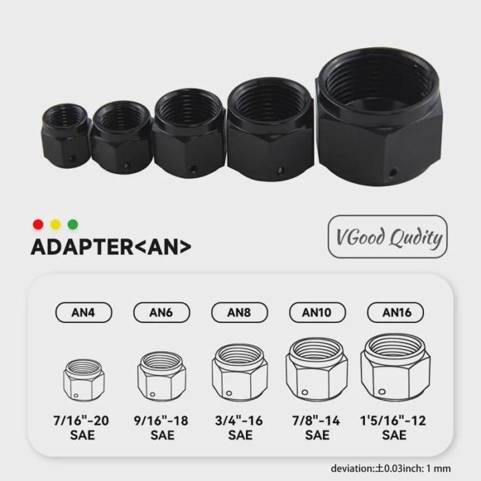 Aluminum AN4/AN6/AN8/AN10/AN16 7/16"-20 9/16"-18 3/4"-16 7/8"-14 1'5/16"-12 SAE Adapter Female Flar