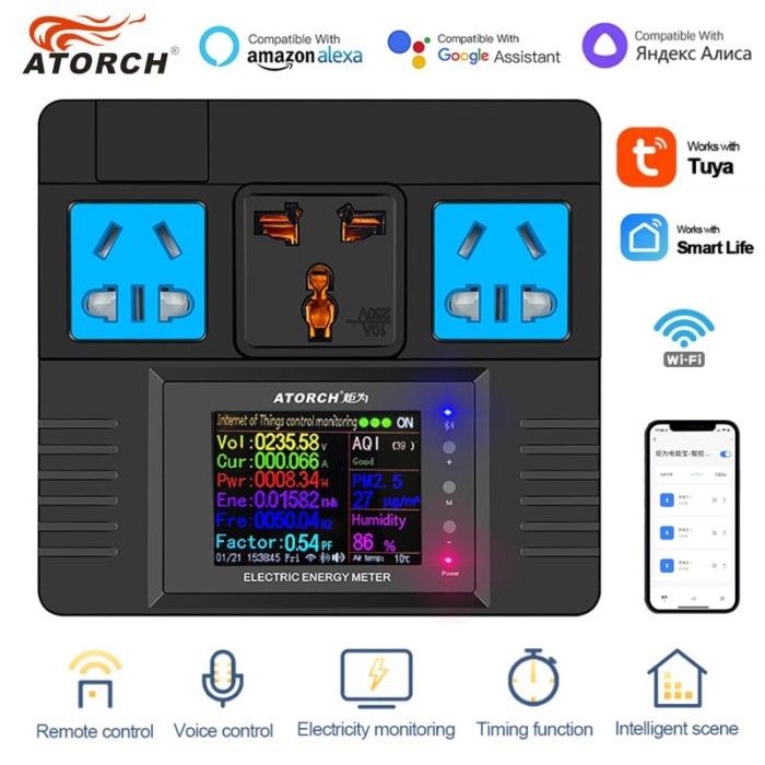 ATORCH Smart Socket 16A AC85-265V WIFI Power Electricity Monitor Alexa Google Home Voice Control Fo