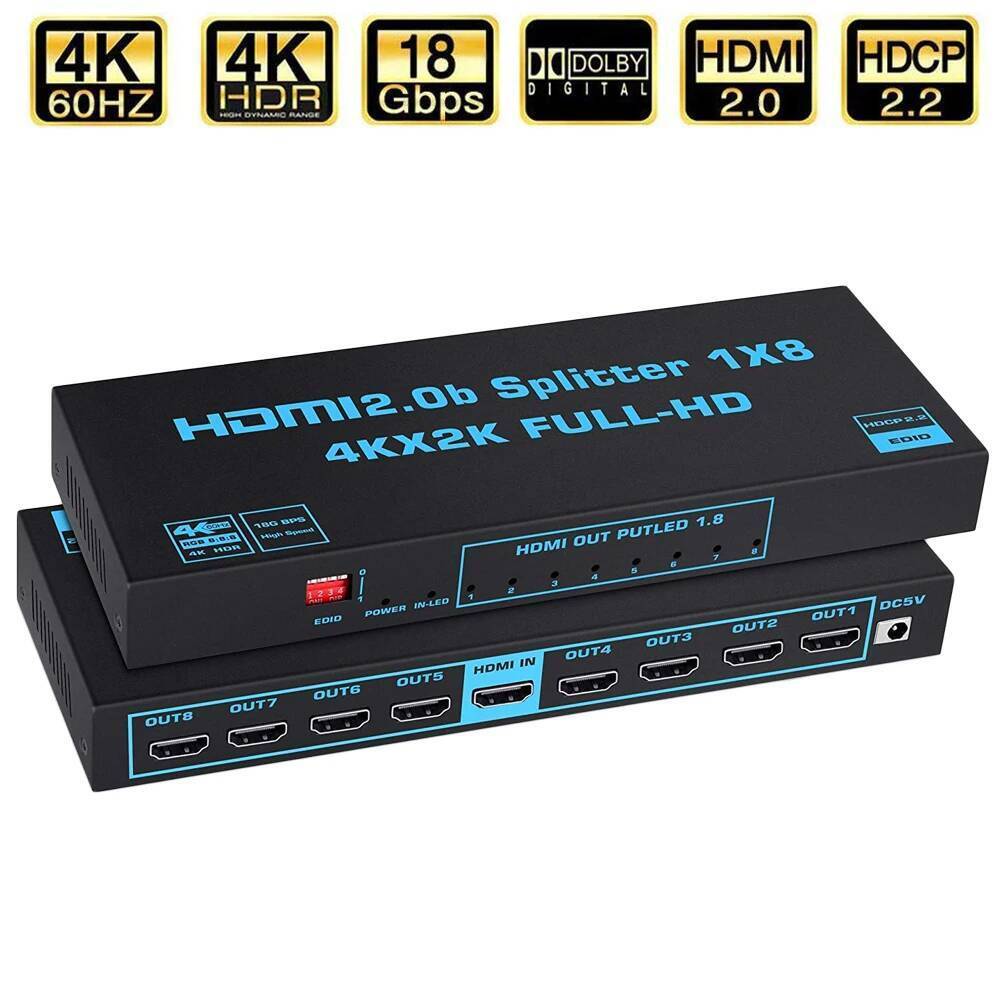Navceker HDMI Splitter 1x2 1x4 1x8 4K HDMI Splitter 1 ใน 2 ออก 2 พอร์ต HDMI เครื่องขยายเสียงสาย HDMI