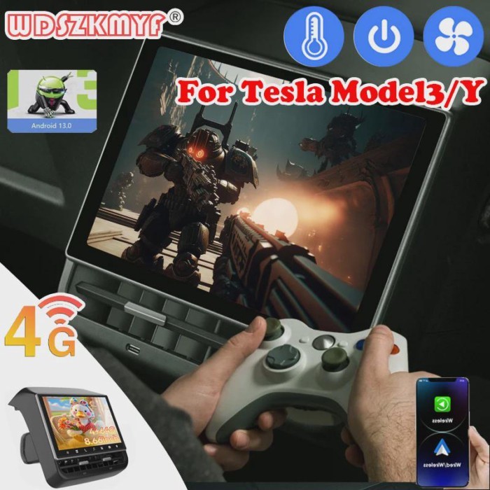 New 8.66 Inches Style Rear Display 4G WIFI Android 13 for Tesla Model Y 3 Entertainment Screen 4G+6