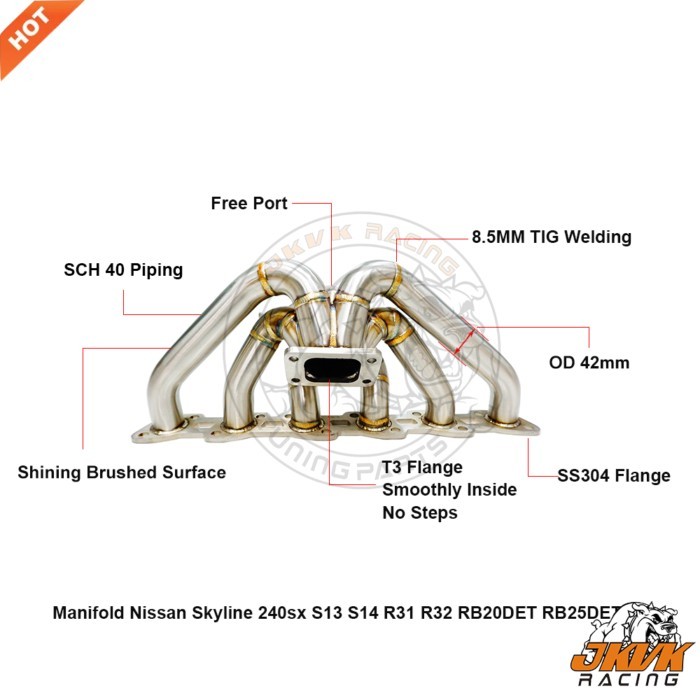 JKVK RACING Brushed SS304 3mm steam pipe 240sx S13 S14 R31 R32 RB20DET Top Mount Manifold T3 44mm V