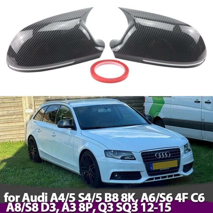 Side Trim Horn Style Carbon Pattern Mirror Caps add-on for Audi A4 S4 A5 S5 B8 8K A6 S6 4F C6, A8 S
