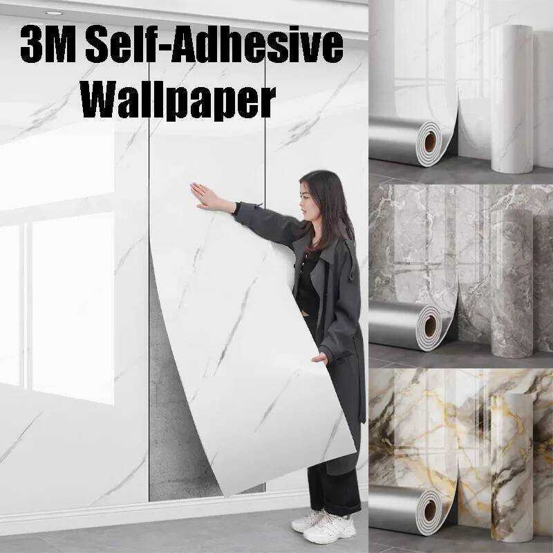 C Self-Adhesive Wallpaper PVC Waterproof Wallpaper Marble Tile Sticker Bathroom Kitchen Vinyl Peel