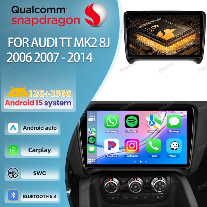 Car Radio Android 15 For Audi TT MK2 8J 2006-2007-2014 GPS Navigation Qualcomm Autoradio Viedo Play