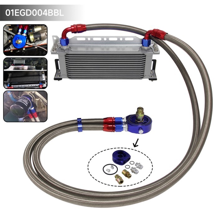 Universal 13 Row  AN10  Engine Oil Cooler w/ Mounting Bracket+ Oil Filter Hose End Kit For 1jz  2jz
