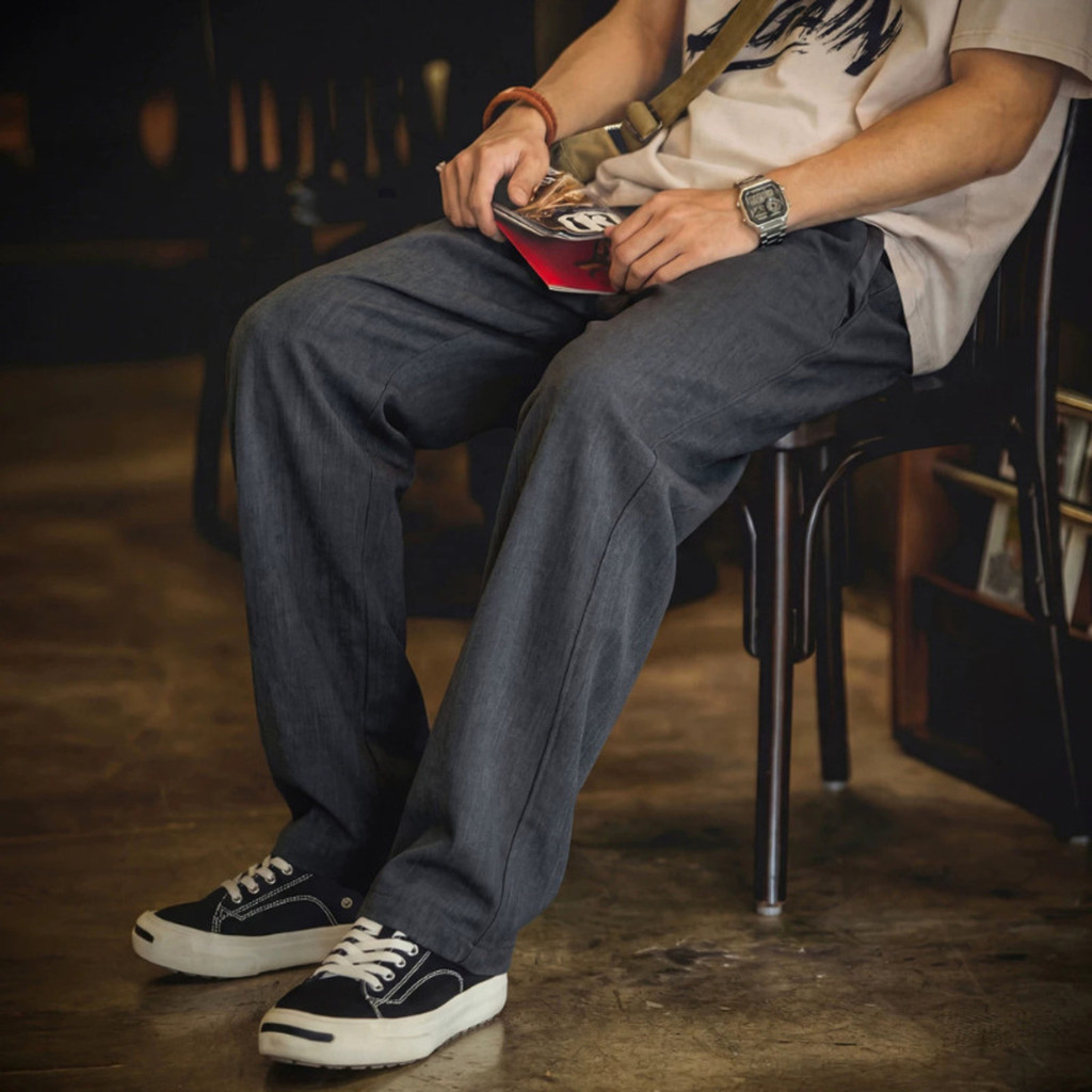 Wuluwear Modal Blend Straight Leisure Pants ผู้ชายฤดูใบไม้ผลิฤดูร้อนใหม่เอวยืดหยุ่นหลวมความรู้สึกกางเกงเดินทางร้อยกางเกงขายาว