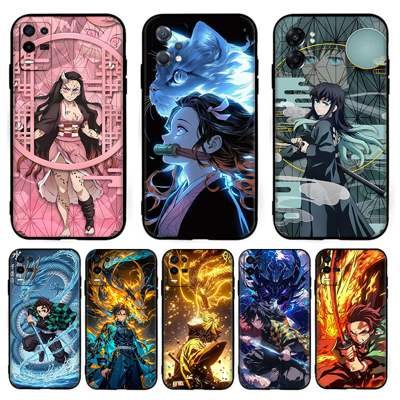 เคสโทรศัพท์ซิลิโคนสีดํา Anime Demon Slayer สําหรับ Realme 8S 8i 9i 9 10 Pro Plus 10Pro 12X