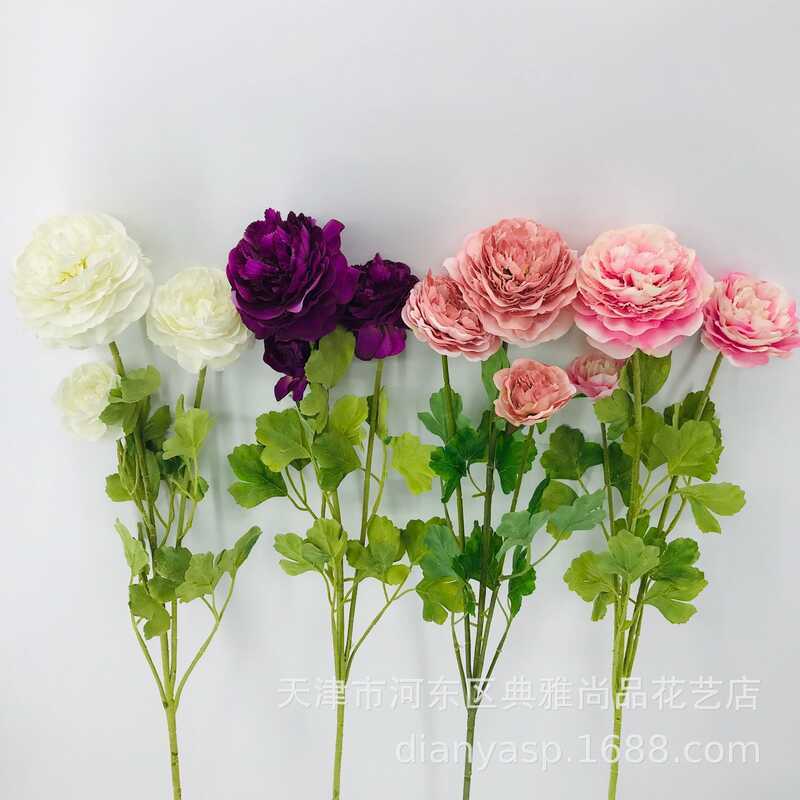 ดอกไม้จําลองสไตล์ยุโรปไฮเดรนเยีย Taobao ผสมชุด Peony สาขาสูงดอกโบตั๋นสามหัว