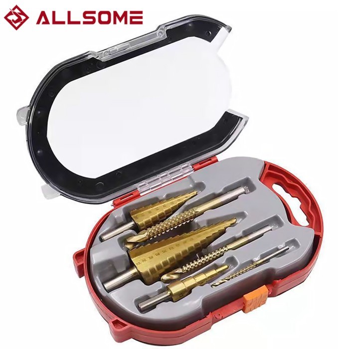 Allsome Step Drill Bits, HSS 6PCS Titanium Step Drill Bit Set, High Speed Steel Unibit Drill Bits S