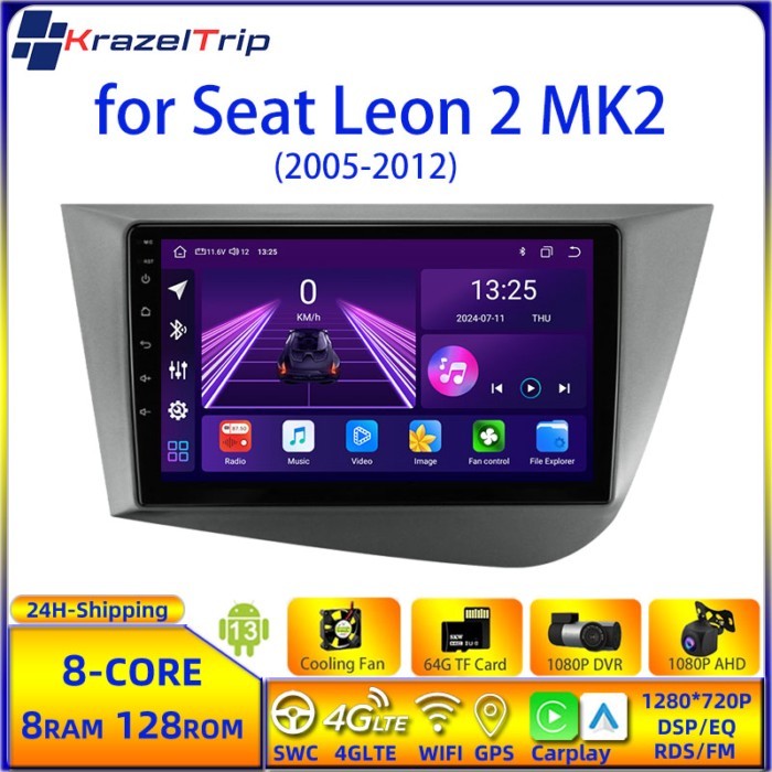 8 Core Car Radio Stereo for Seat Leon 2 MK2 2005 - 2012 Carplay Android Auto QLED GPS Navi Autoradi
