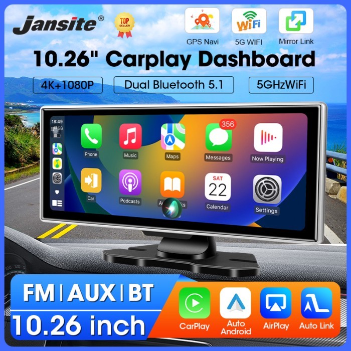 11.26 inch 4K Dash Cam Dual Lens Car DVR Wireless Carplay & Android Auto Video Recorder Monitor GPS
