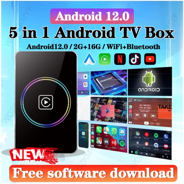 5in1 Carplay AI Box 2+16GB Android Auto & Android 12 Supported, Watch Netflix, YouTube, TikTok in Y