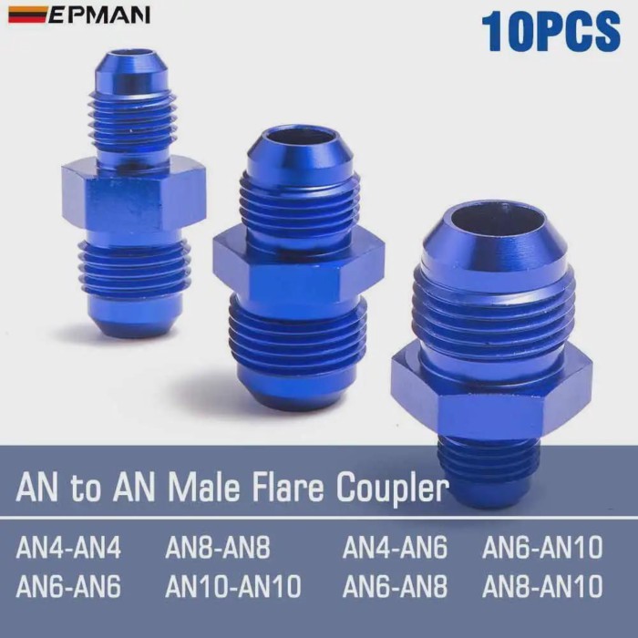 EPMAN 10PCS/LOT 4AN 6AN 8AN 10AN to AN4 AN6 AN8 AN10 Male Flare Coupler Union Straight Fuel Hose Ad